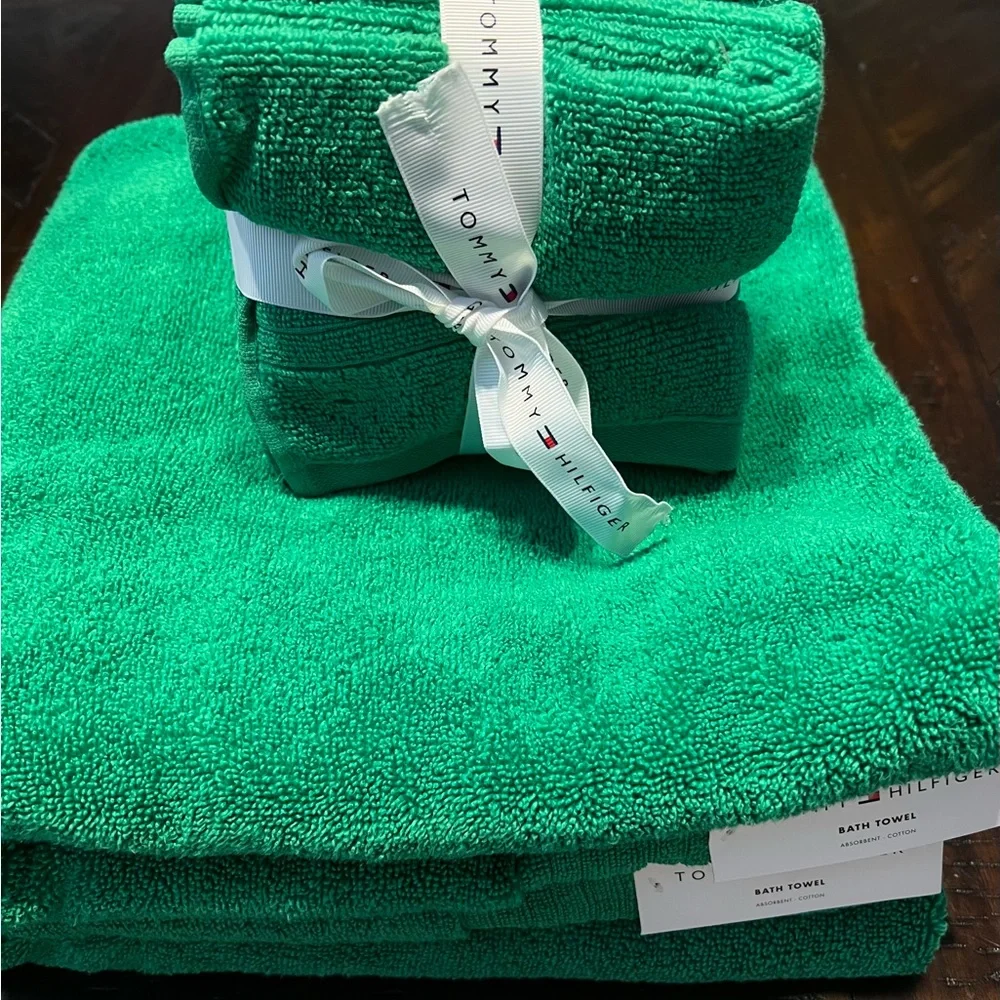 Tommy Hilfiger Green Cotton Bath Towel 6 Piece Set